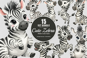 15 Bundle Watercolor Cute Zebra Wild, an Animal Illustration by Morspective