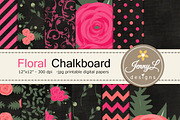 Chalkboard Floral Digital Paper, a Pattern Graphic by JennyL Designs (Thumbnail 1 of 4)