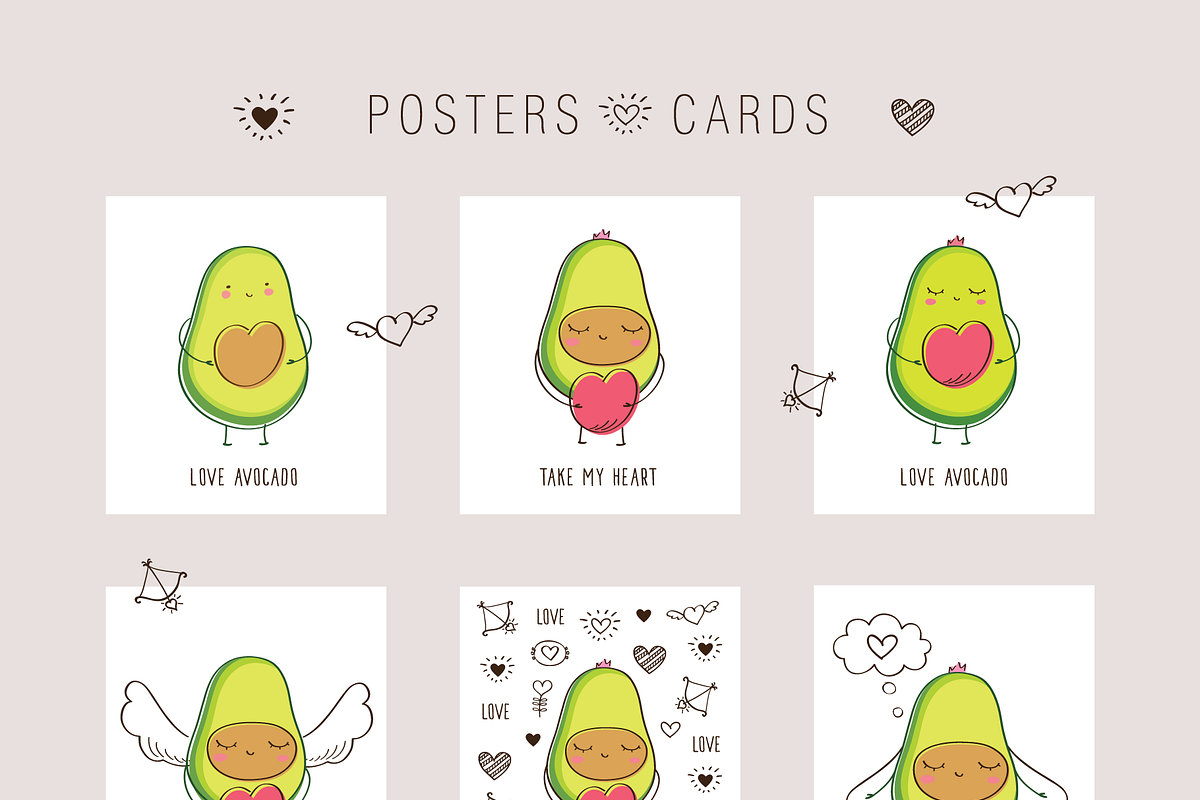 Cute avocados, a Food Illustration by Tkoko vectors & patterns (Photo 3 of 6)