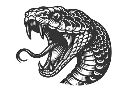 snake with open mouth tattoo, an Animal Illustration by AlexArt