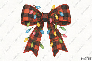 Christmas Lights Bow Coquette PNG, an Illustration by CraftArtStudio