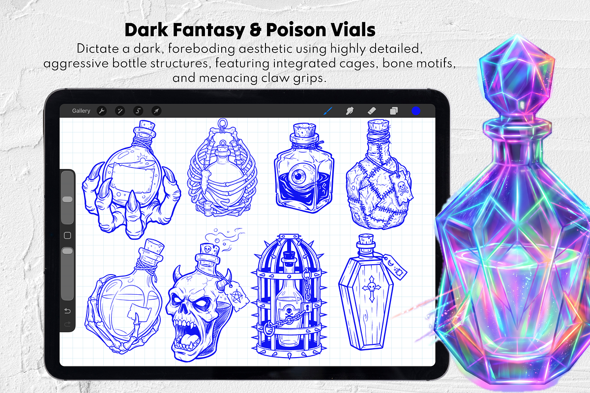 Potion & Poison Bottles Stamps, a Brush Add-On by Selentaori Studio (Photo 6 of 12)