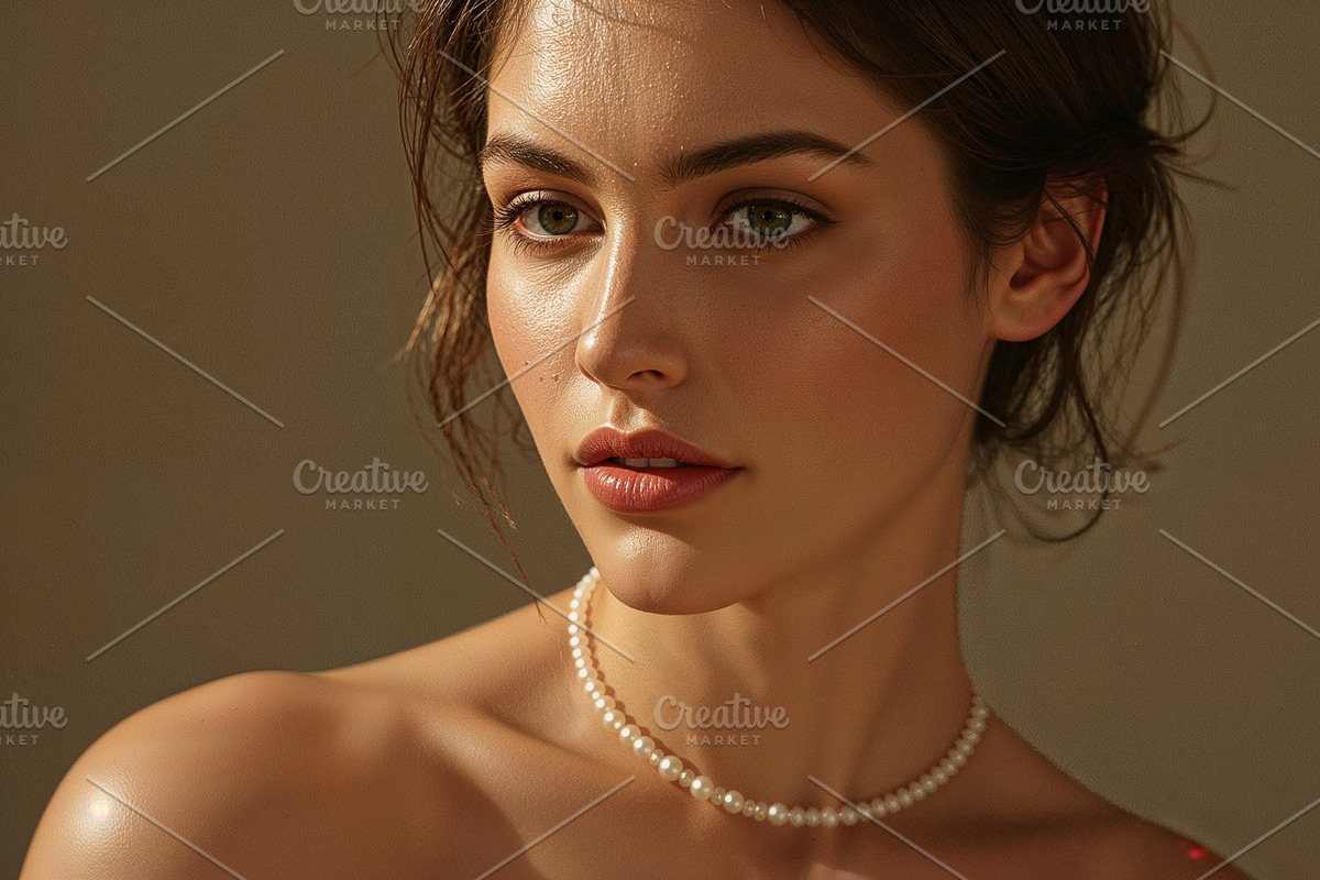 Model wearing pearl necklace, an Illustration by wavebreak