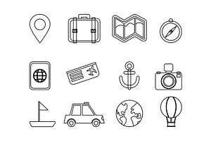 travel icons outline, an Outline Icon by nicollr's store