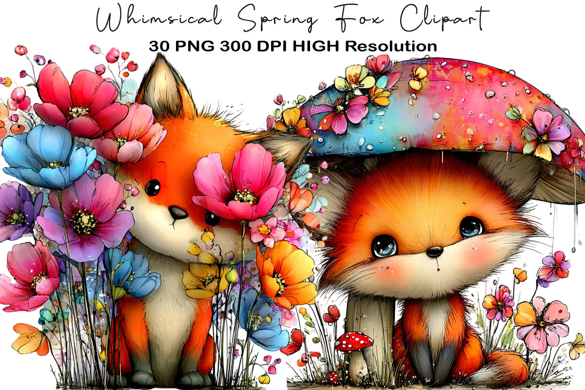 Whimsical Spring Fox Clipart, an Illustration by Black Bird Studio (Photo 1 of 5)