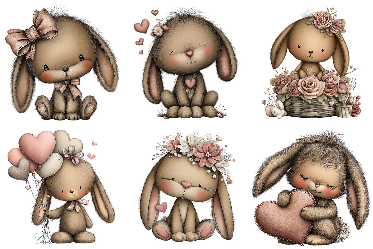 Whimsical Valentine Bunny Clipart, an Illustration by Craft Nest (Photo 4 of 10)