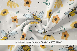 Spring Bees Seamless Pattern