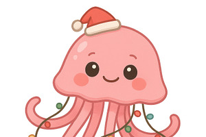 Cute anime jellyfish wearing santa h, an Illustration by Dvoevnore photos