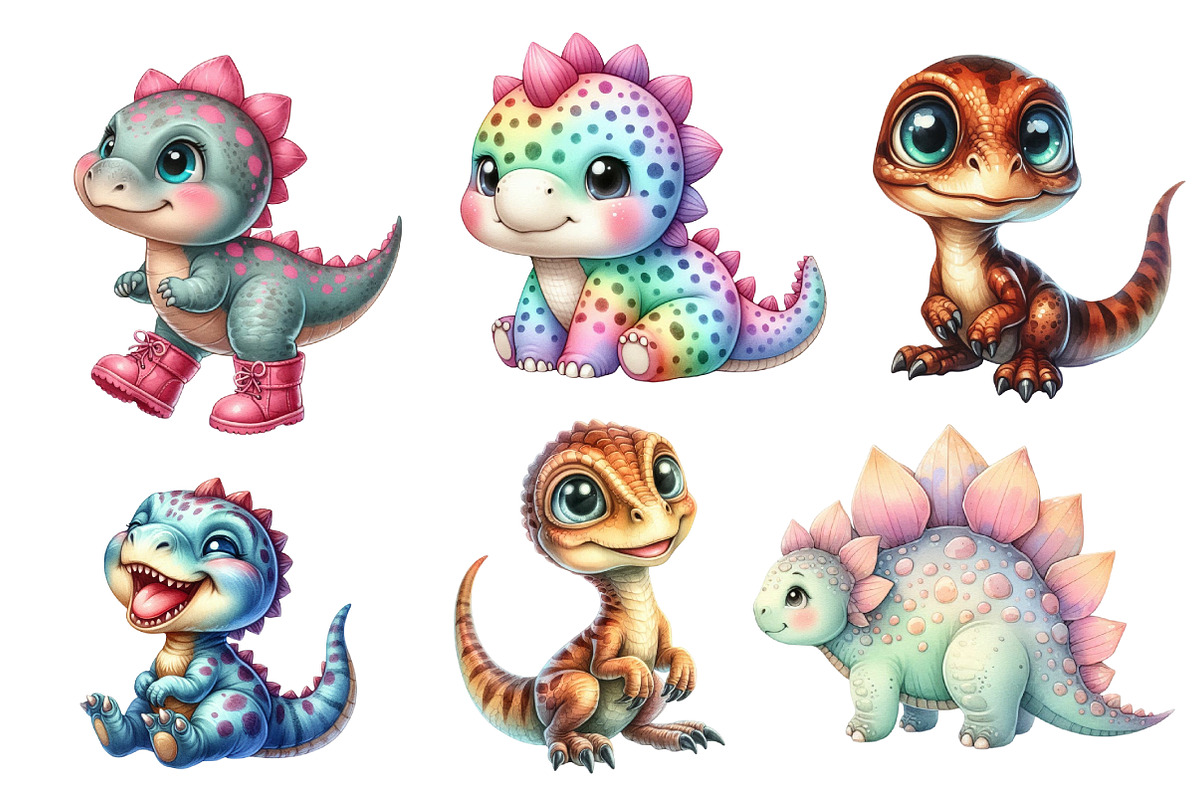 Cute Dinosaur Clipart PNG, an Illustration by Dream Creation (Photo 4 of 7)