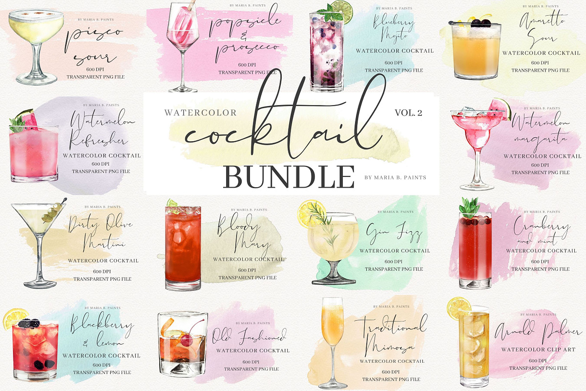 Watercolor Cocktail Illustration Set, an Illustration by Maria B. Paints (Photo 1 of 33)