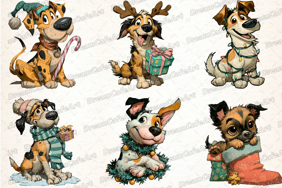 Funny Christmas Dog Clipart, an Illustration by DreamCafeArt (Photo 3 of 8)