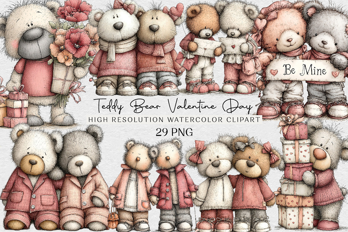 Teddy Bear Valentine Day Clipart, an Illustration by DreamCafeArt (Photo 1 of 6)