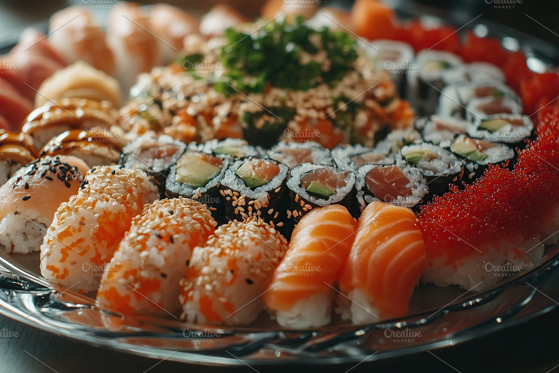 Fresh tasty sushi rolls of japanese cuisine, a Food & Drink Photo by AlyaAnd