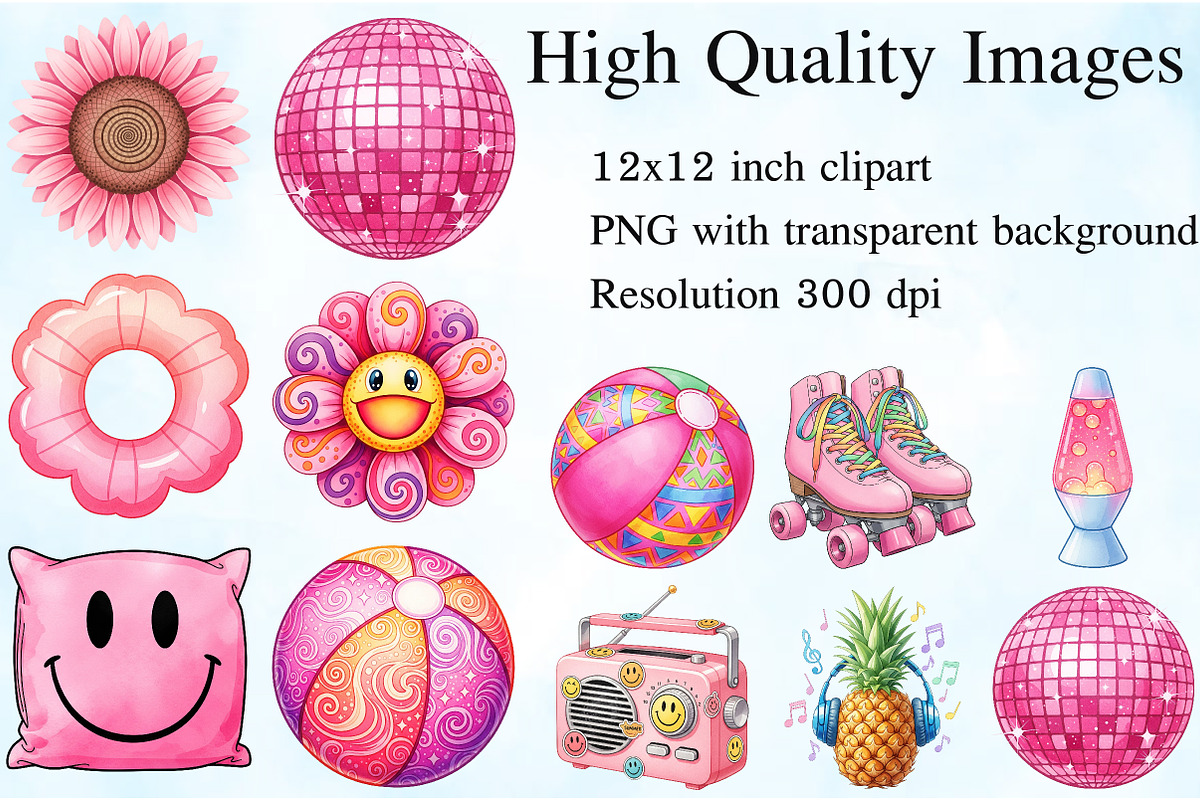 Pink Groovy Summer Clipart, an Illustration by Craft Nest (Photo 2 of 6)