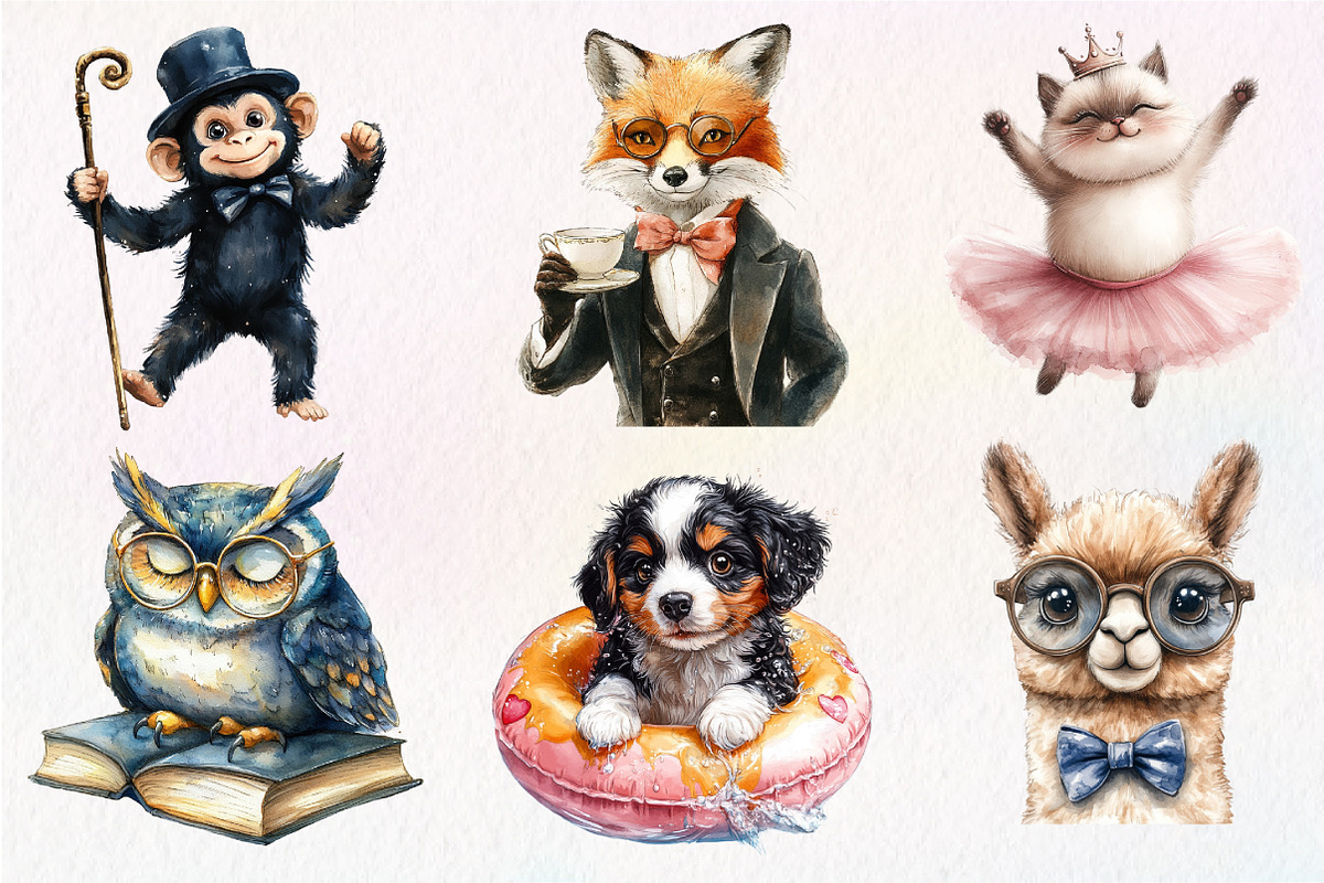 Watercolor Funny Animals Clipart, an Illustration by Dream Creation (Photo 4 of 7)