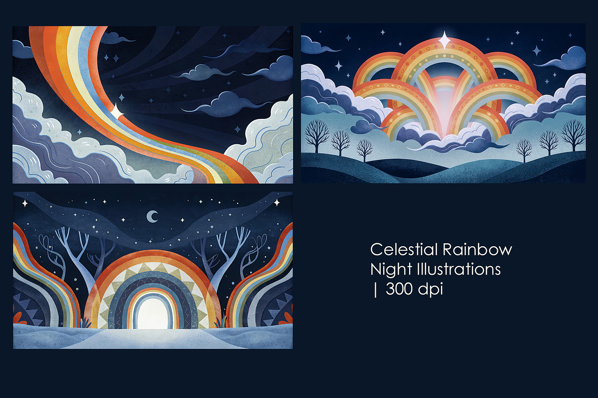 Celestial Rainbow Night, a Decorative Illustration by StockVerse Creative (Photo 1 of 4)