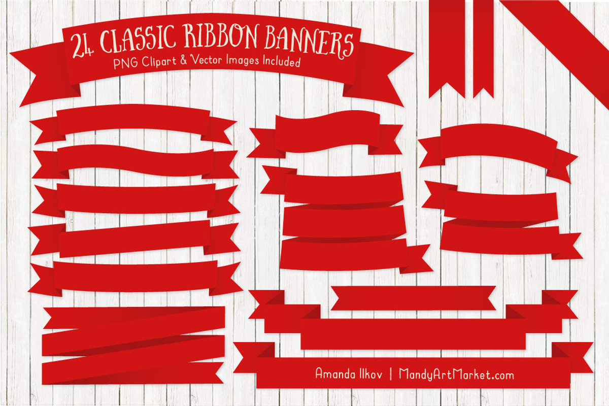 Red Ribbon Banner Clipart, an Illustration by Amanda Ilkov (Photo 1 of 4)