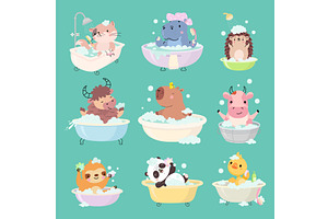 Animal bath. Animals relaxing in, an Animal Illustration by Valerie Bodnar