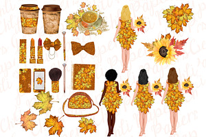 Autumn Girls Clipart, Thanksgiving