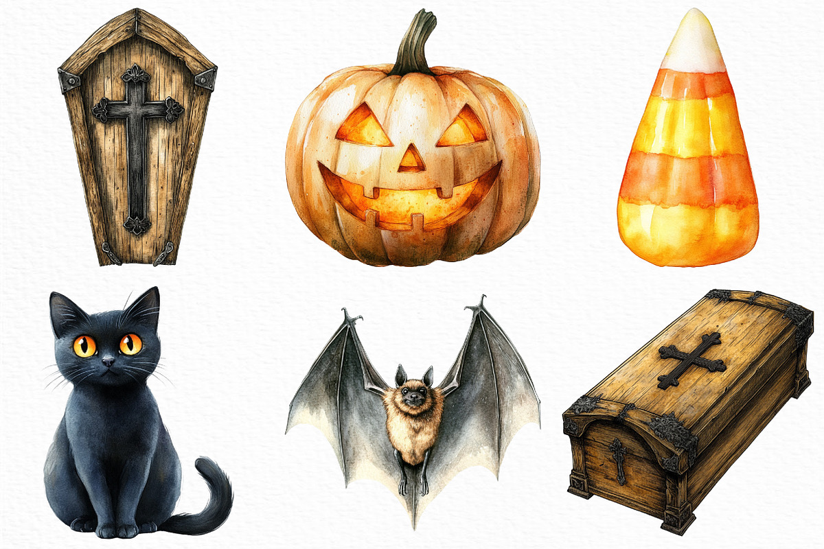 Watercolor Halloween Day Clipart, an Illustration by Craft Nest (Photo 3 of 6)