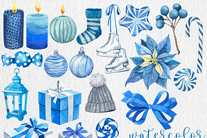 Watercolor Blue Christmas Clipart