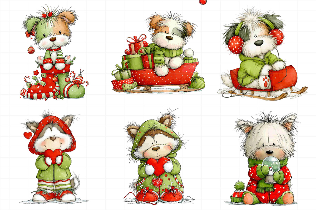 Whimsical Christmas Fluffy Dogs Clip, an Illustration by Daily.Designs (Photo 8 of 8)