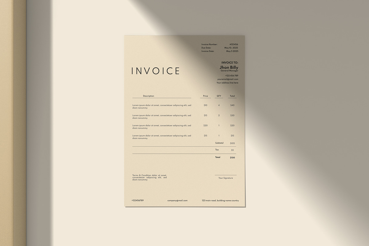 Minimalist Clean Invoice Template, a Stationery Template by Jiwstudio (Photo 1 of 2)