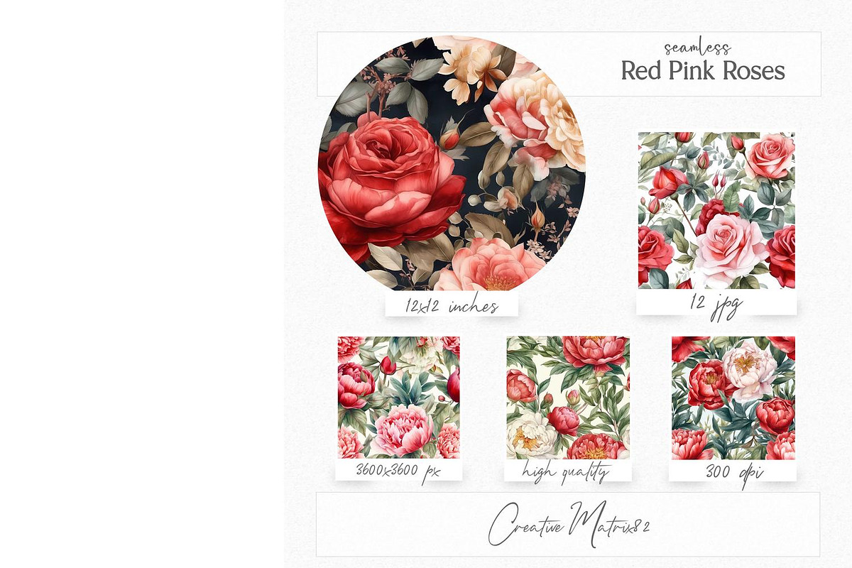 Pink Red Roses Digital Paper, Seamle, a Pattern Graphic by Creative Matrix82 (Photo 2 of 4)