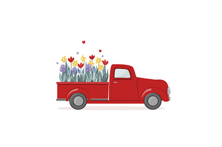 Old red vintage truck with spring, an Illustration by Toltemara