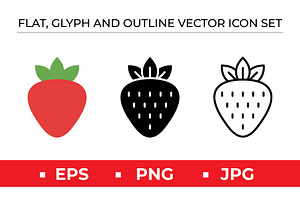 Flat Glyph Outline Strawberry Fruit, an Outline Icon by Artonix