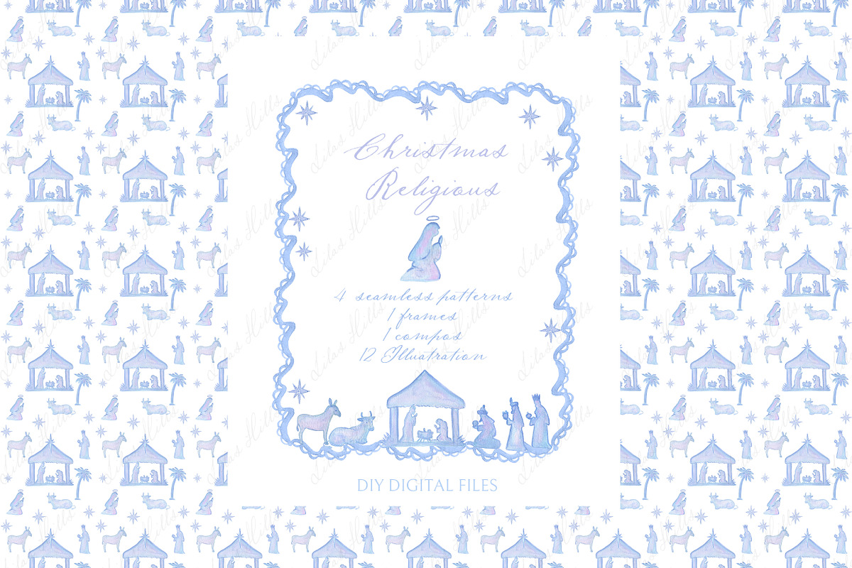 Nativity Religious Blue Christmas, an Illustration by LABFcreations (Photo 5 of 5)