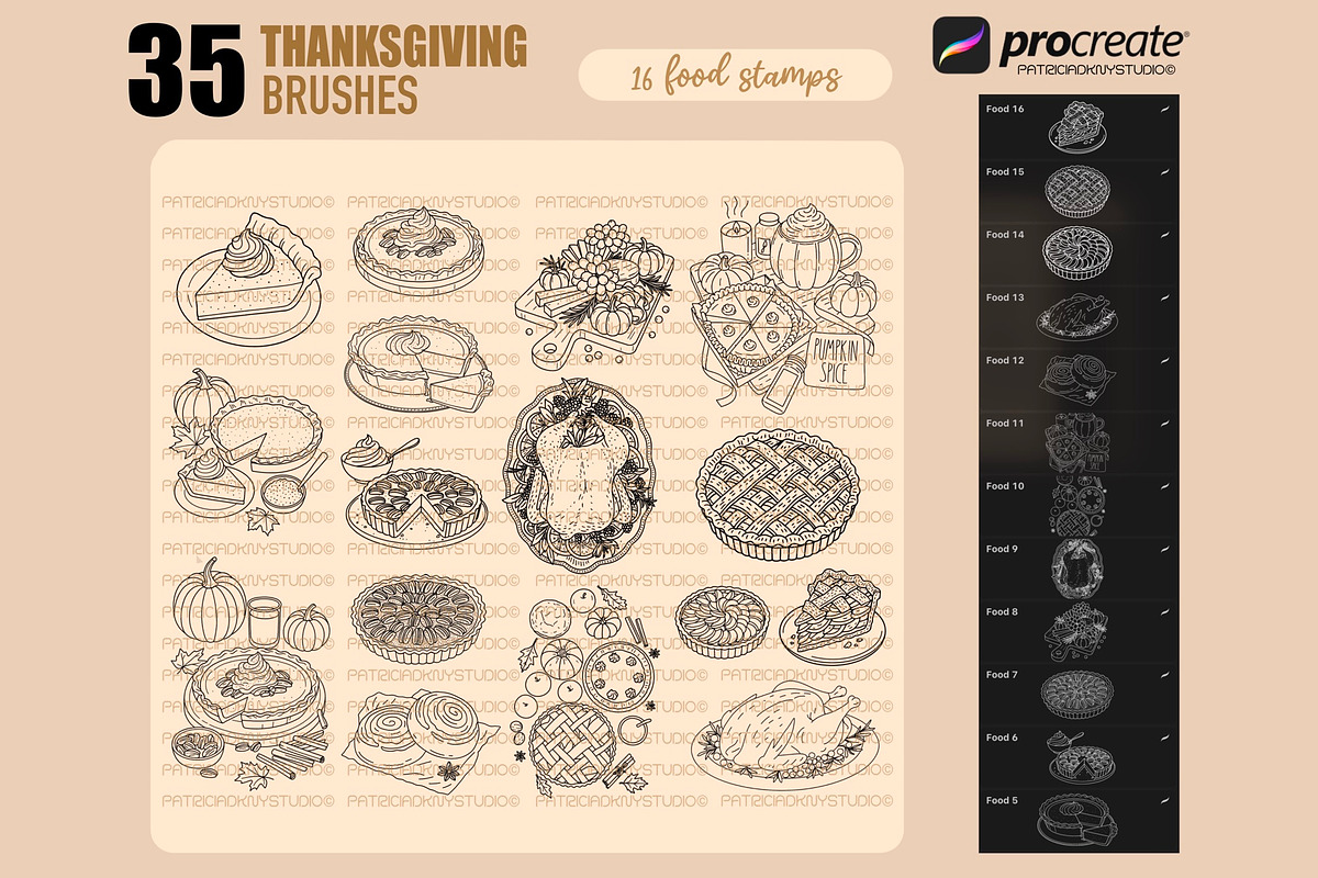 Thanksgiving brushes for Procreate, a Brush Add-On by PDknyStudio (Photo 4 of 5)