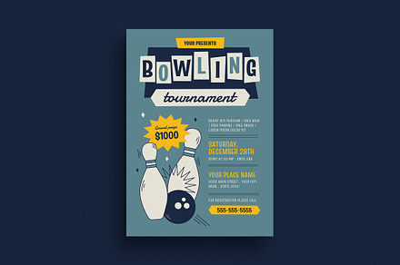 Retro Bowling Tournament Flyer, a Flyer Template by VectorVactory
