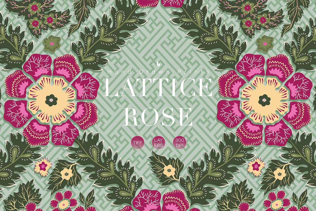 Lattice Rose Hand Illustrated Prints, a Pattern Graphic by LEAFure (Photo 1 of 10)