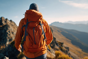 Man hiking on a mountain trail, a Person Photo by AlyaAnd