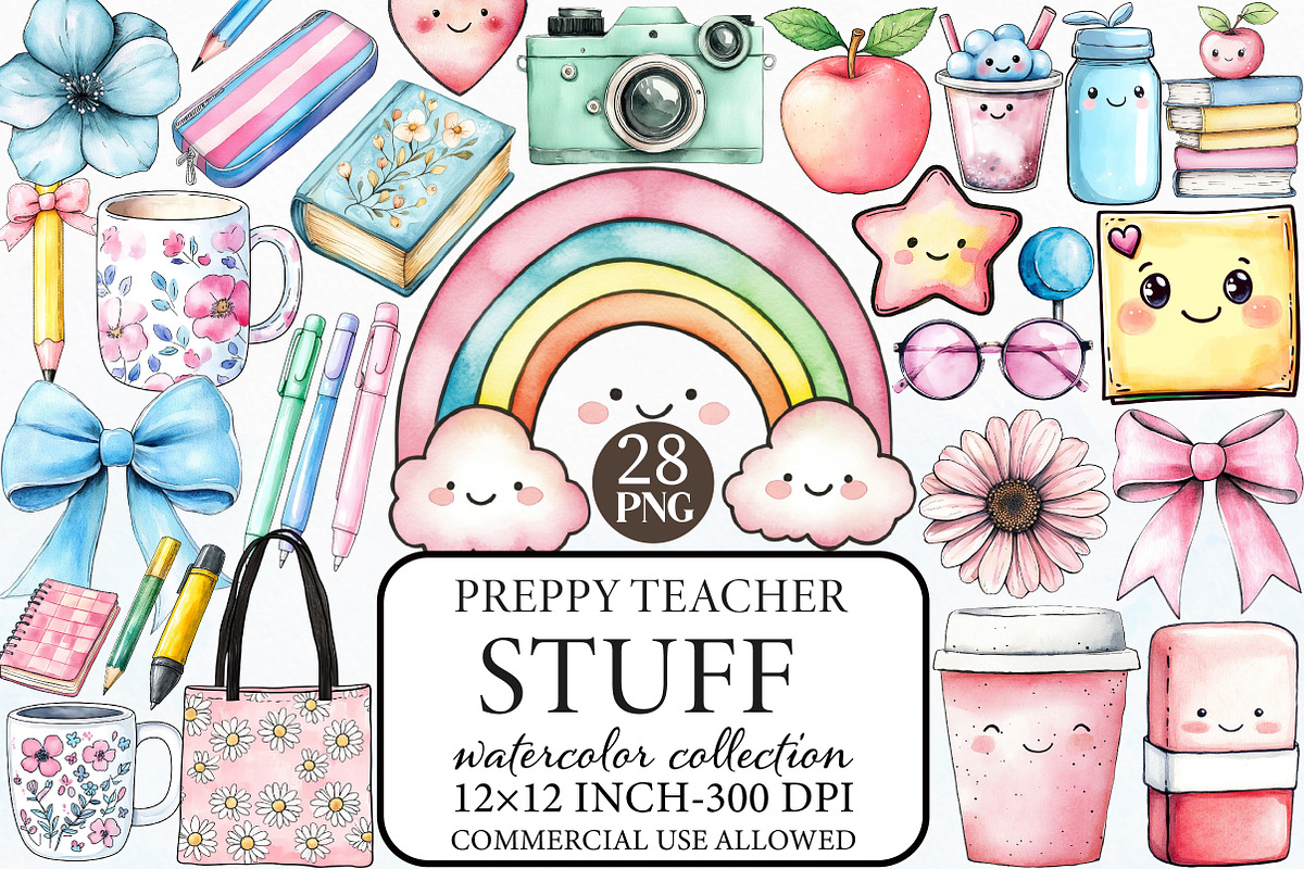 Preppy Teacher Stuff Sublimation Cli, an Illustration by Libby Wishes (Photo 1 of 7)