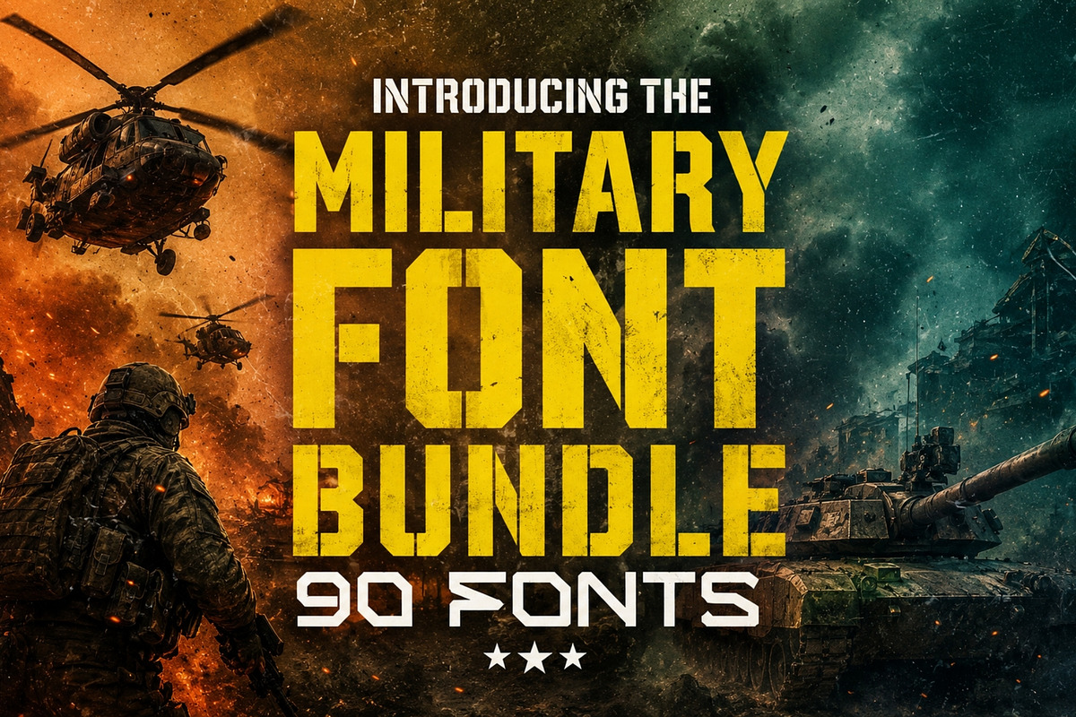 Military Font Bundle - 90 Fonts!, a Sans Serif Font by HipFonts (Photo 1 of 15)