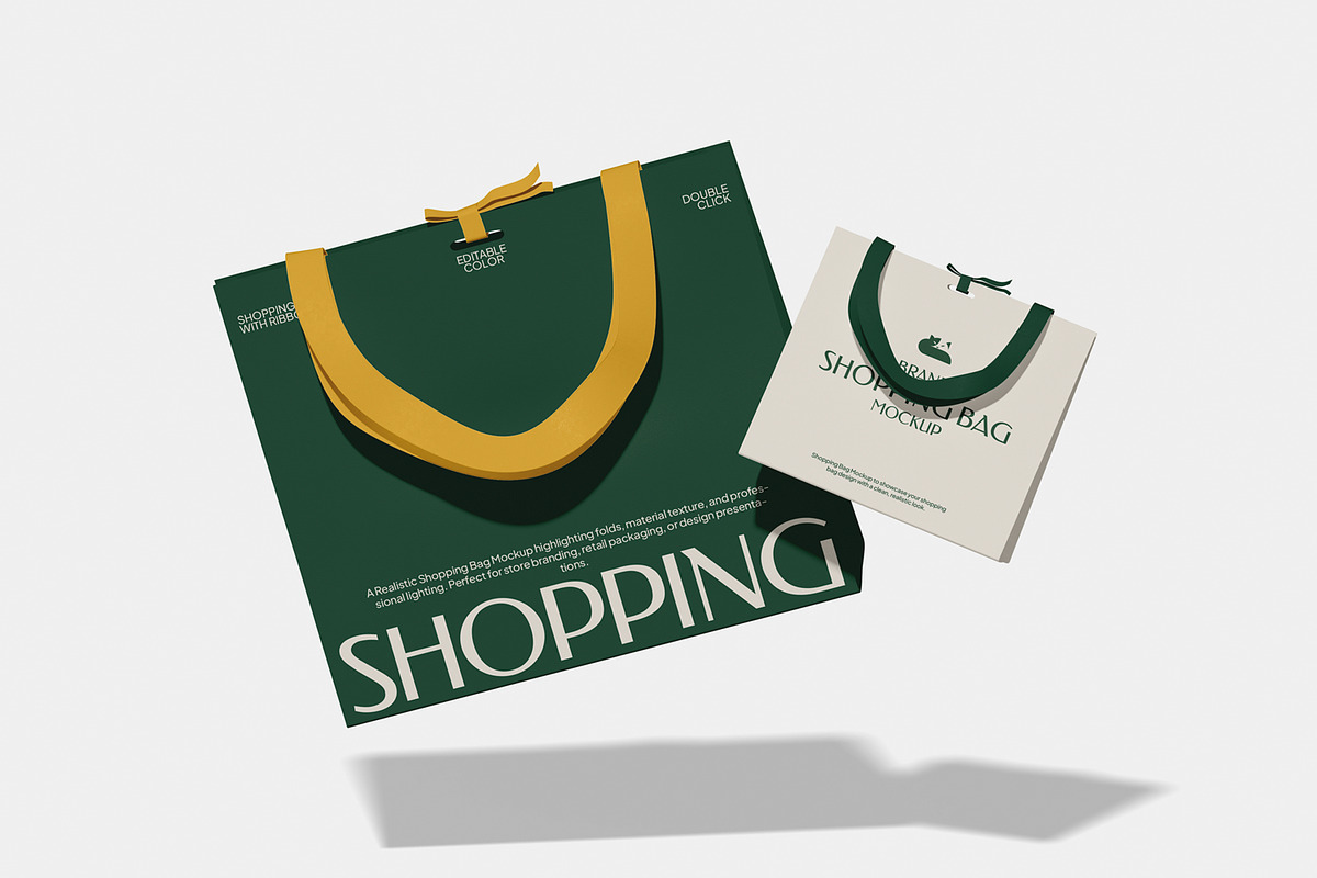 Shopping Bag with Ribbon Mockup, a Merchandise Mockup by Unerispace (Photo 4 of 5)