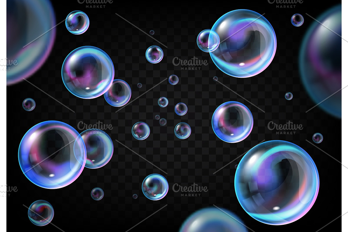 Realistic soap bubbles, transparent, an Object Illustration by Vector Tradition
