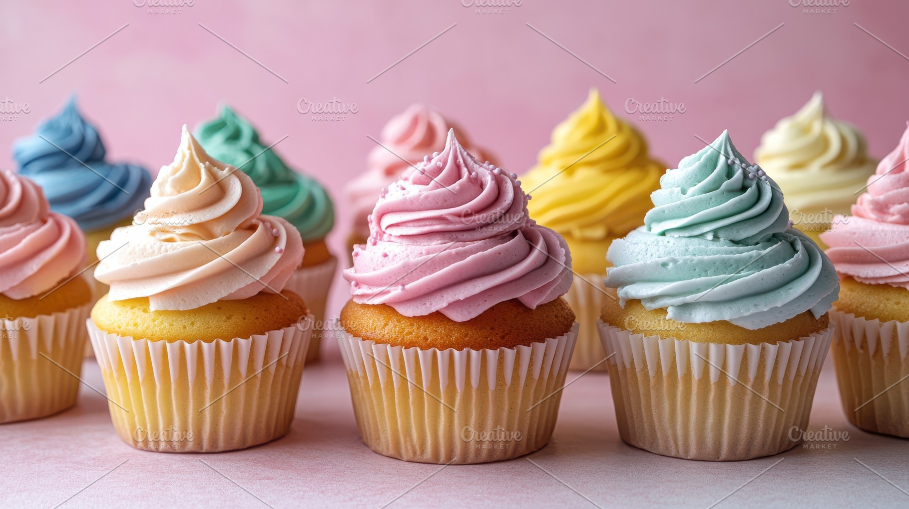 Colorful cupcakes with pastel frosti, a Background Photo by Pixeness