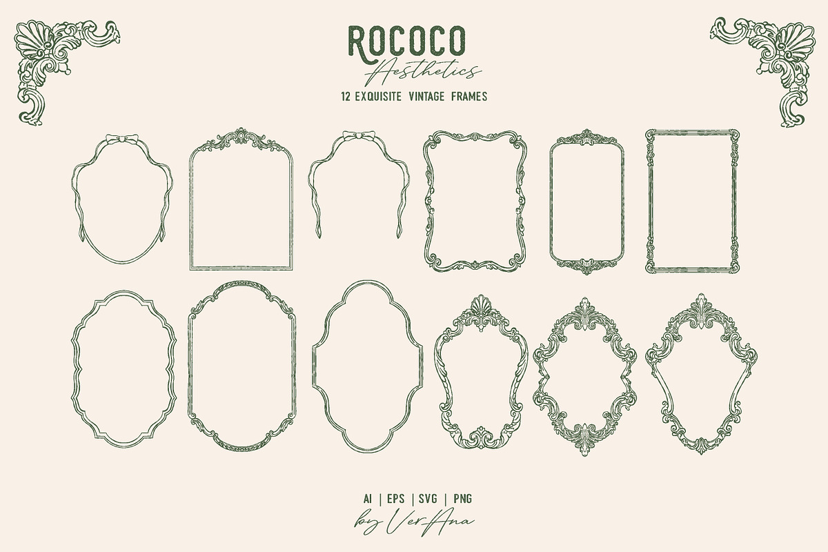Rococo Aesthetics Vintage Vector Set, an Object Illustration by VerAna (Photo 4 of 17)