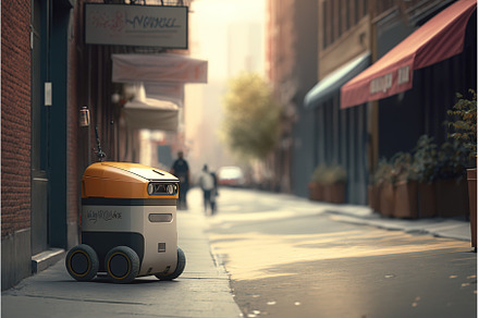 Self driving devivery robot on city, a Transportation Photo by Sergey Mironov's store