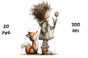 Whimsical Floral Girl & Fox Clipart, an Animal Illustration by GiraffeCreative (Thumbnail 8 of 20)