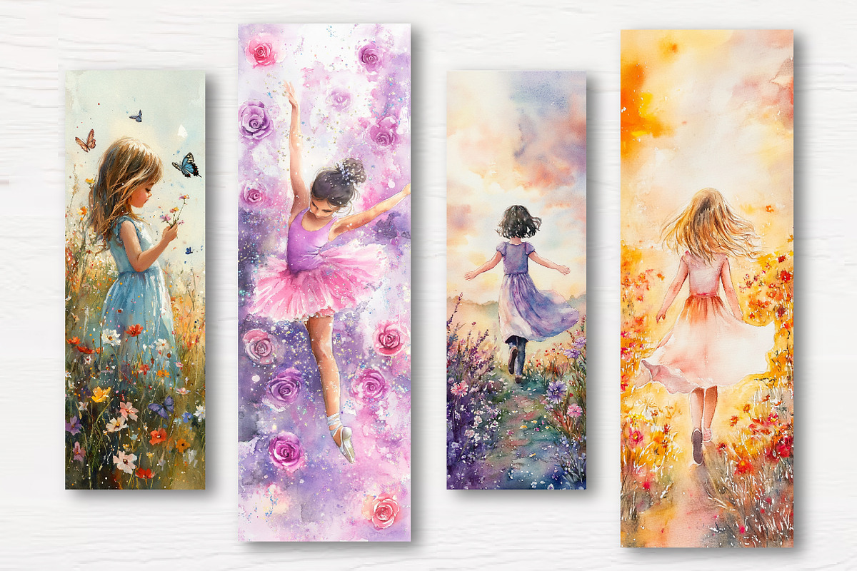 Floral Little Girl Bookmarks, an Illustration by Watercolor design (Photo 3 of 4)