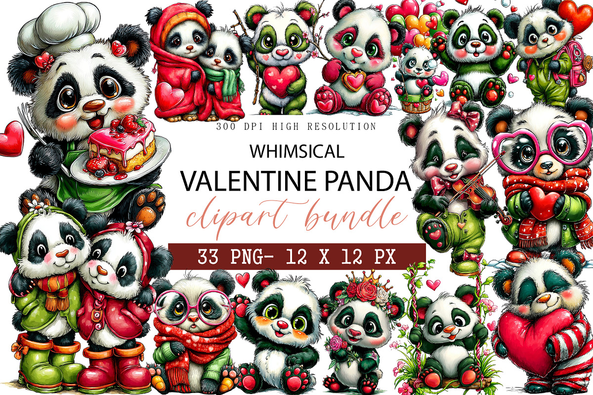 Whimsical Valentine Panda Clipart, an Illustration by DreamArtGraphic (Photo 1 of 4)