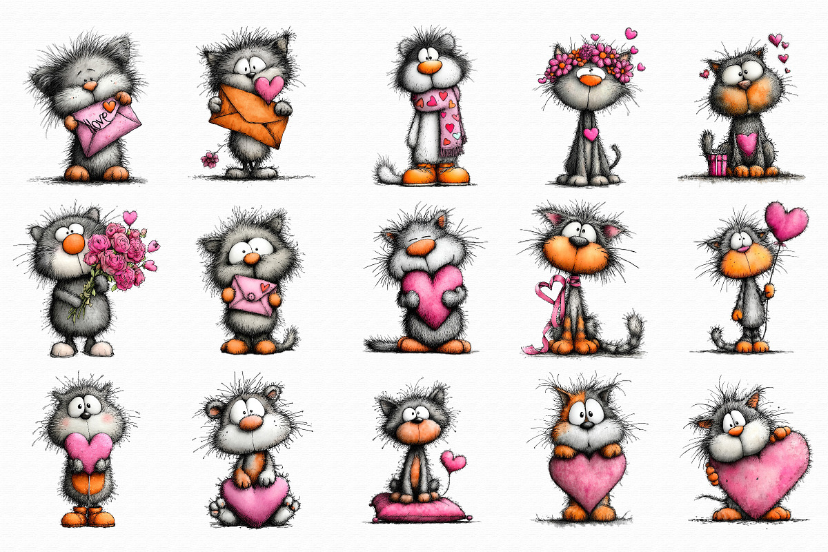 Sweet Valentine Cats & Hearts Clipar, an Illustration by Libby Wishes (Photo 7 of 7)