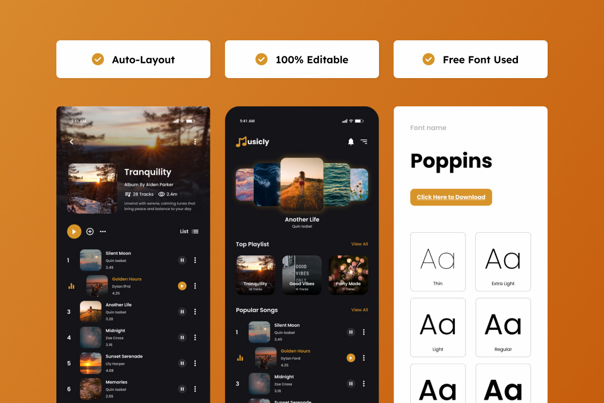 Musicly - Music Streaming Mobile App, an App Template by trabaskriya (Photo 3 of 5)