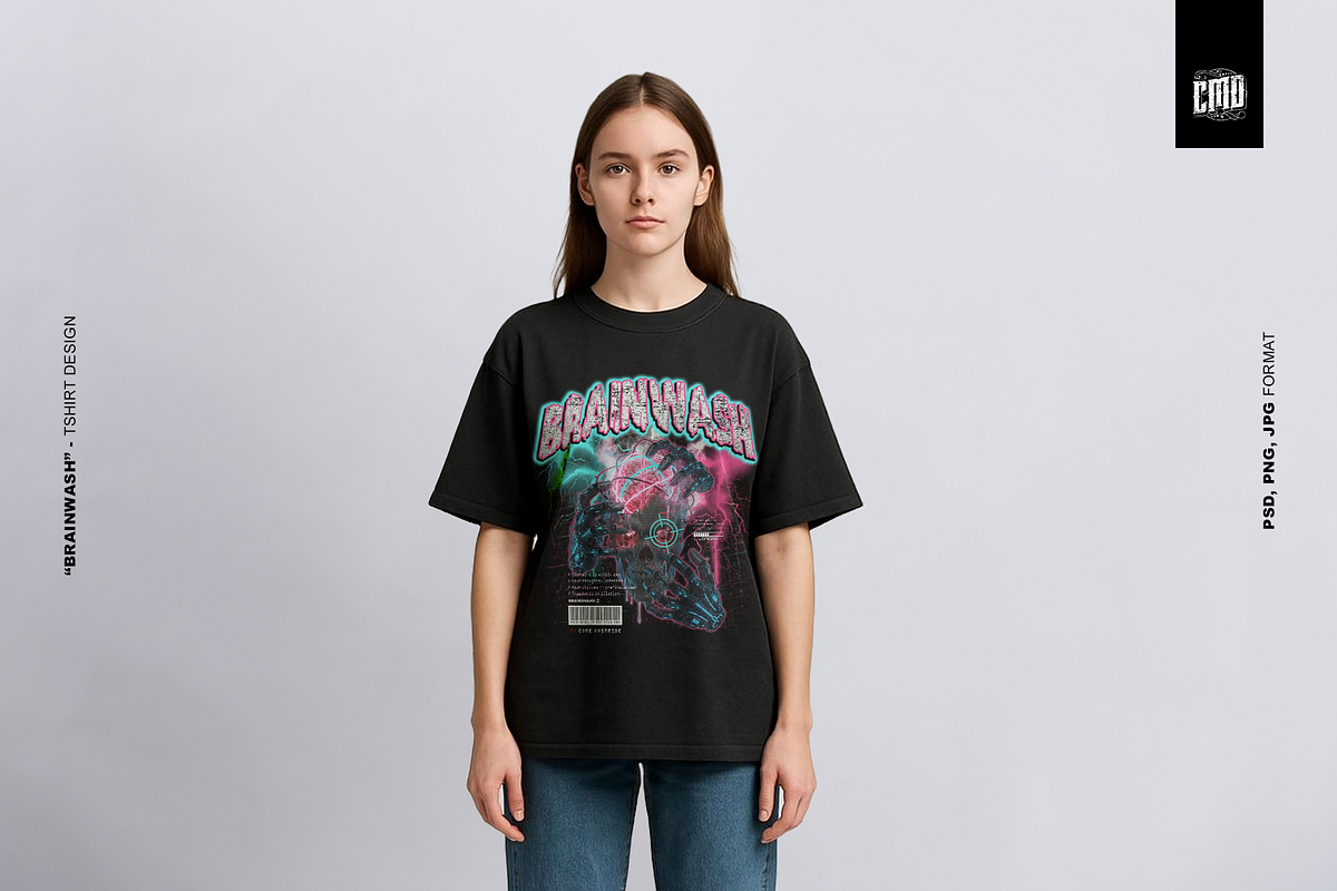 BRAINWASH - Cyber T-Shirt Design, an Object Graphic by Cmd Project (Photo 5 of 9)