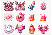 Kawaii Pink Halloween Clipart Bundle, an Illustration by Sublimation Artist (Thumbnail 3 of 6)