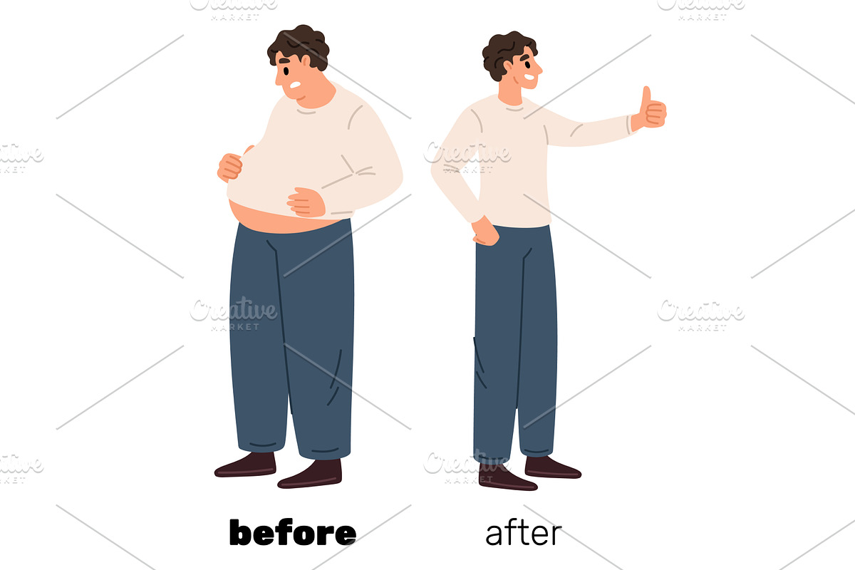 Fat and slim man. Before and after, a Person Illustration by Vectorbuum